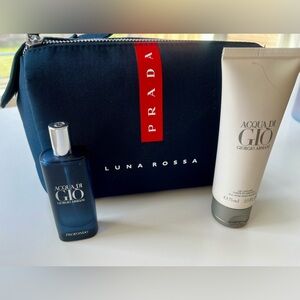 Prada Luna Rossa Dark Blue Zip Bag & Aqua De Gio NWOT